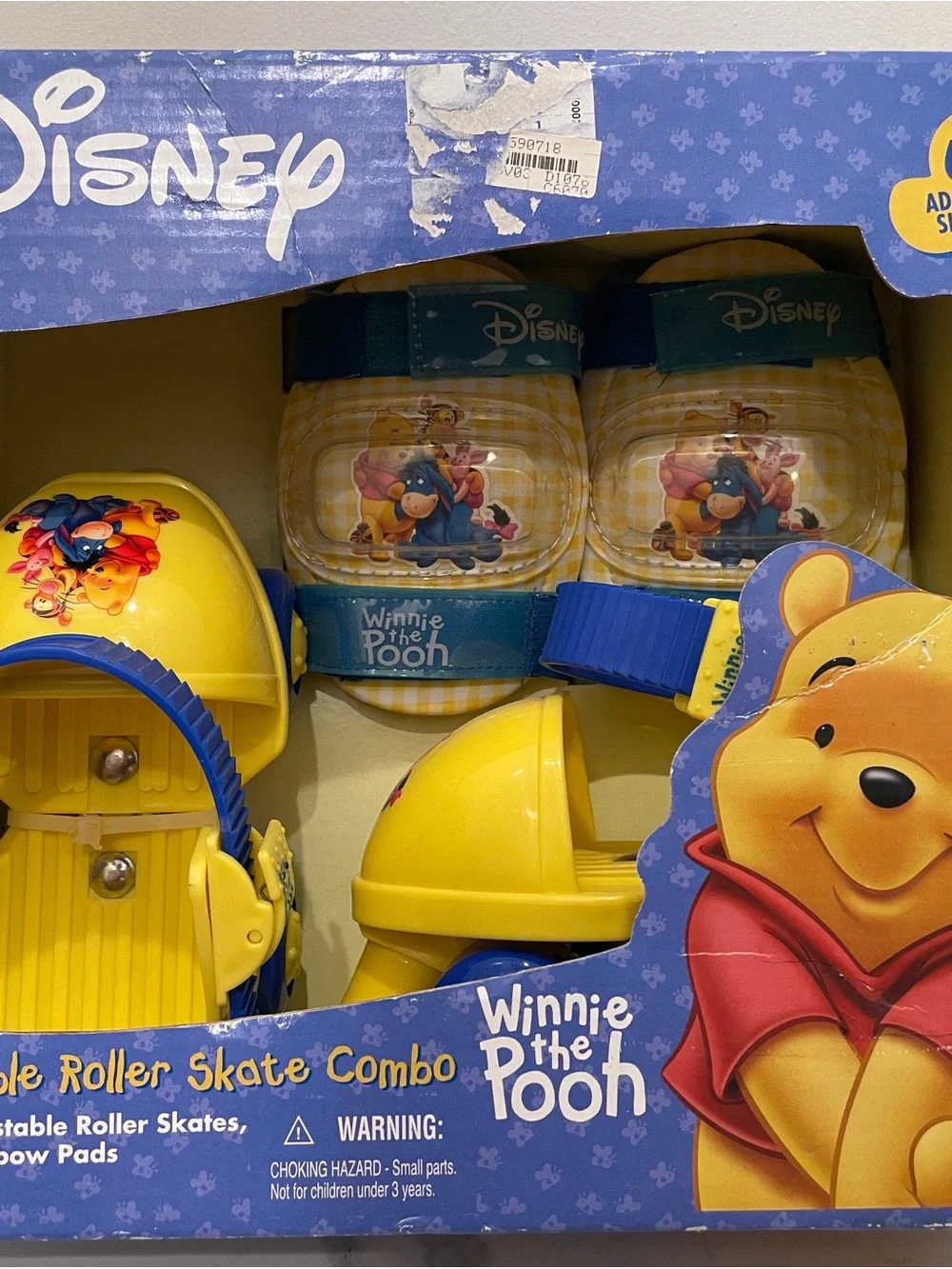 Vintage Disney Winnie the Pooh Roller Skate Combo Knee Elbow Pads Size 6-12-RARE